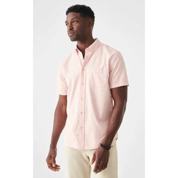 Faherty Playa Fish Scale Pink Shirt Men’s M Short Sleeve Organic Cotton - Picture 1 of 4